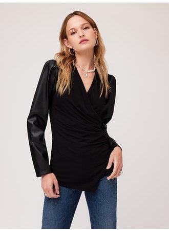 Black Assymetrical Contrast Top - Lomie's