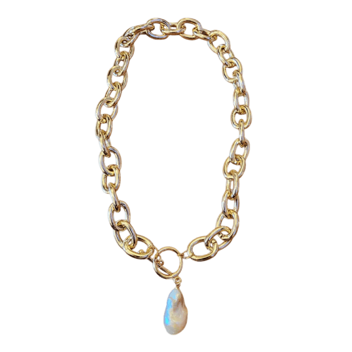 Large Chain Necklace with Pearl Pendant - Lomie's