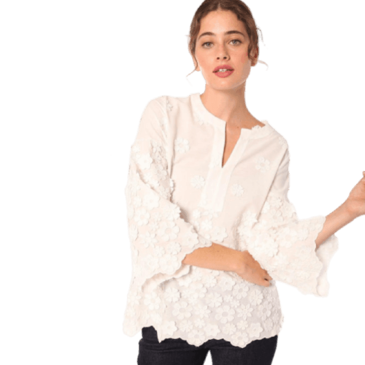 Leticia White Top with Embroidered Flowers - Lomie's