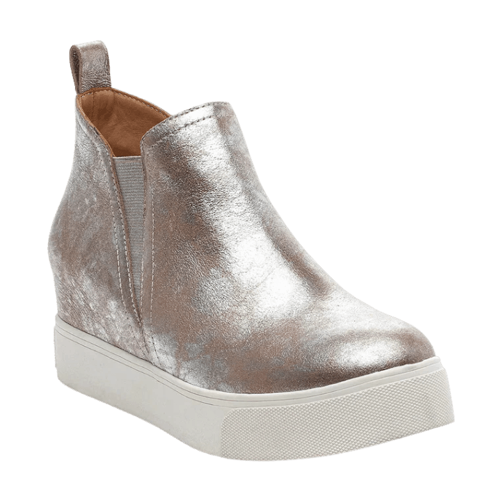 Silvie Pull On Sneakers in Taupe Metallic Leather - Lomie's