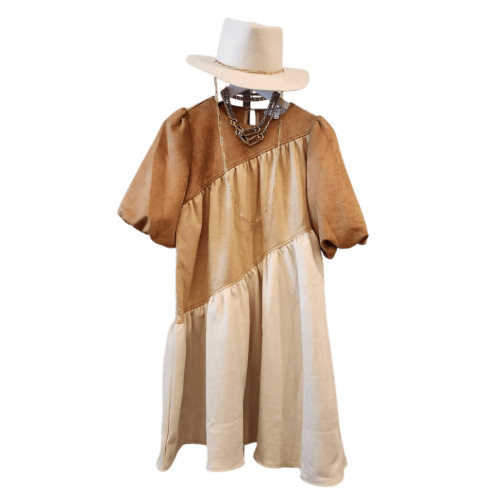Suede Color Block Dress - Lomie's