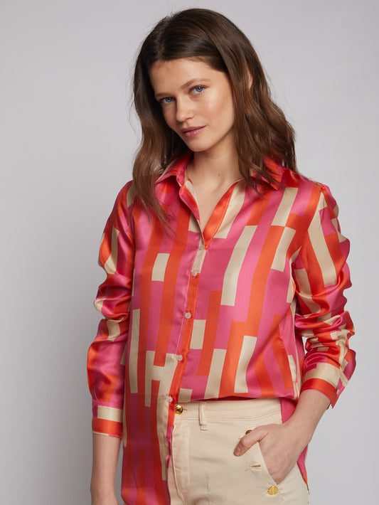 Gaby Geometric Neon Silk Print Shirt