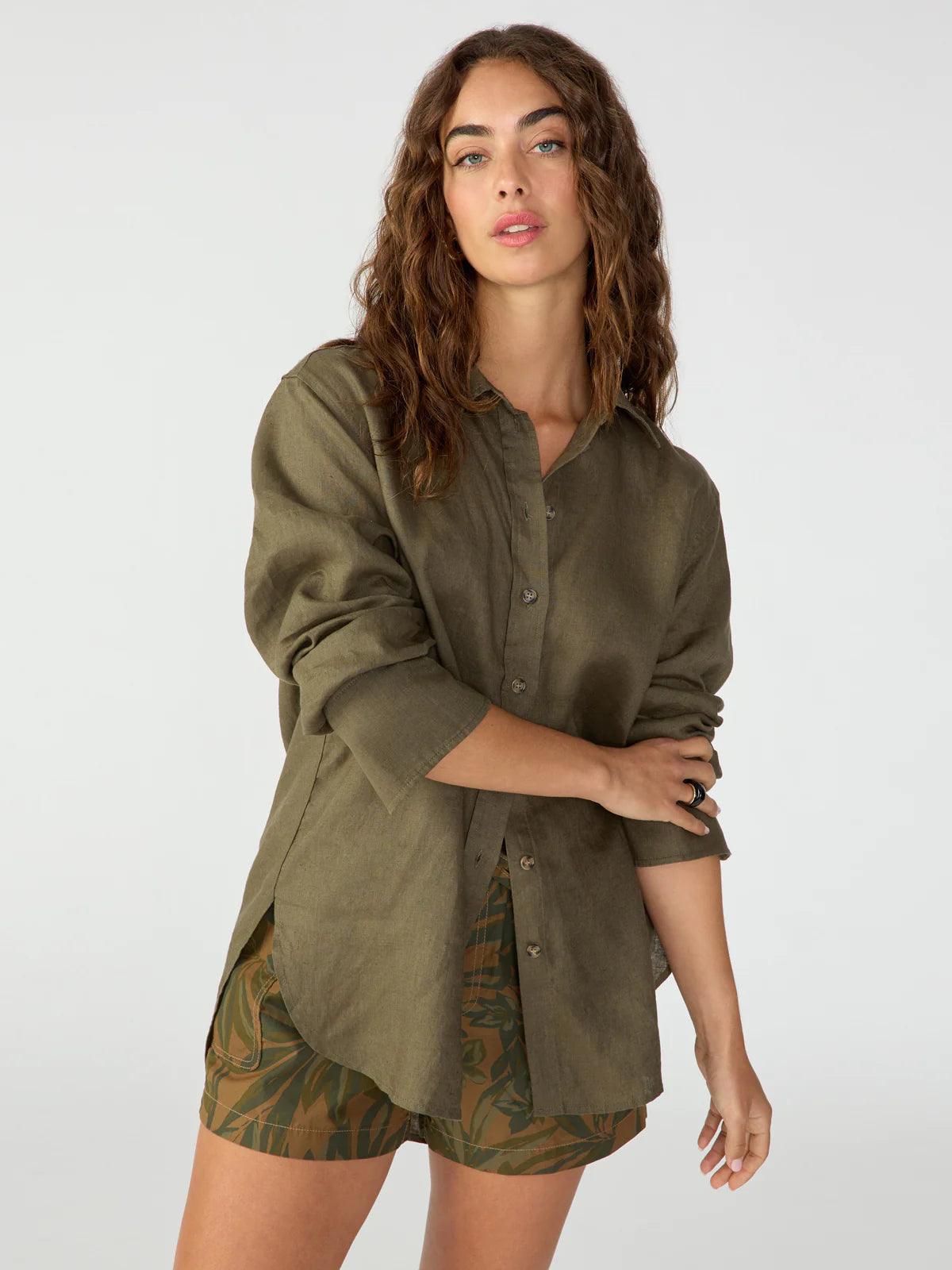 Relaxed Linen Shirt - Mossy Green - Lomie's