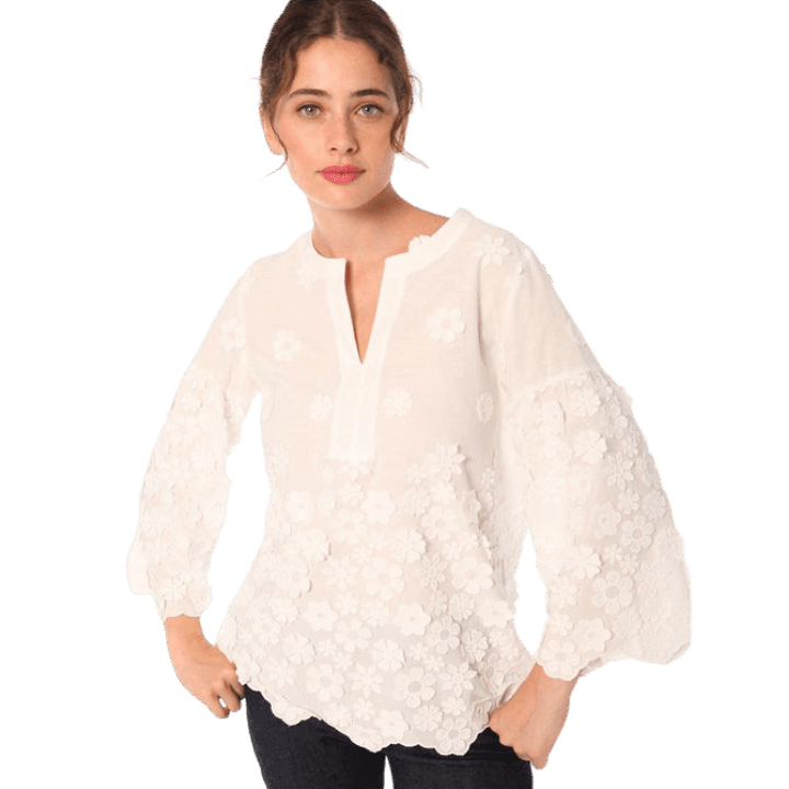 Leticia White Top with Embroidered Flowers - Lomie's