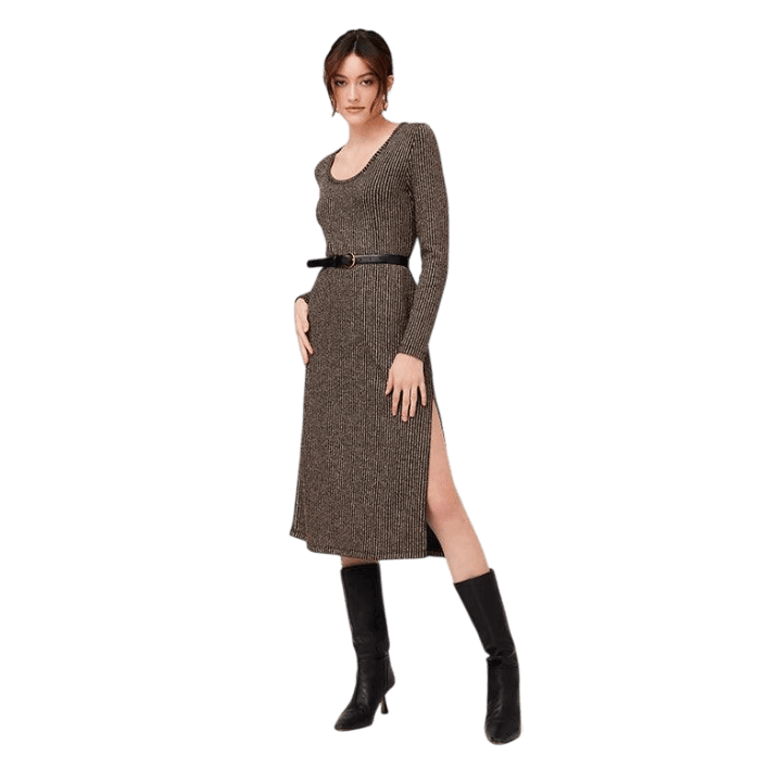 Long Sleeve Scoop Neck Dress - Lomie's