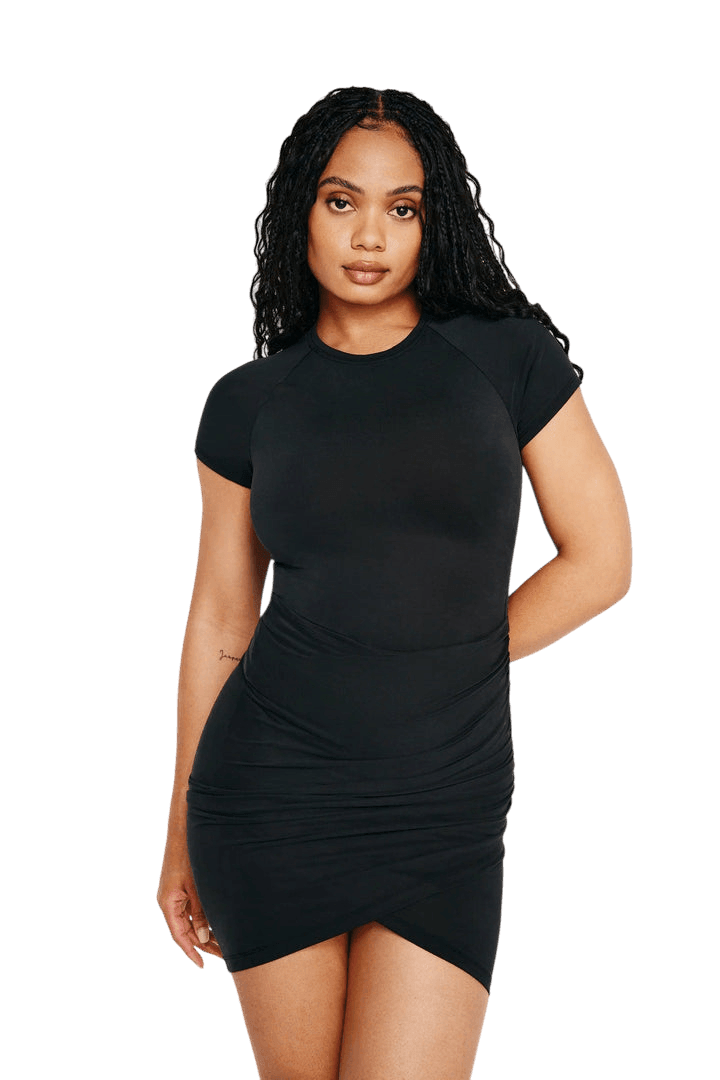 Sandwashed Jersey Tee Mini Wrap Dress - Lomie's