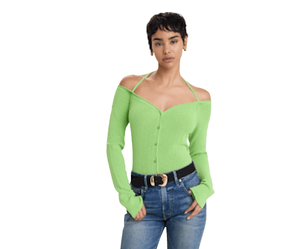 Stretch Rib Knit Off Shoulder Top - Lomie's