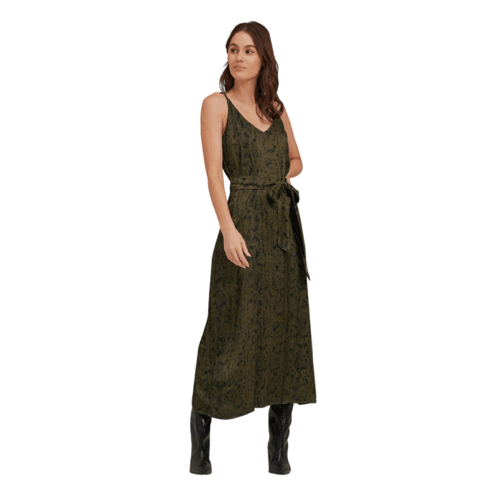 V-Neck Midi Dress - Olive Snake Print - Lomie's