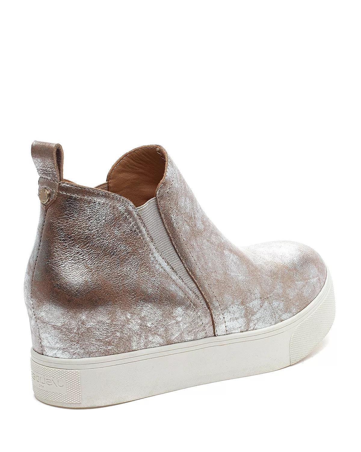 Silvie Pull On Sneakers in Taupe Metallic Leather - Lomie's