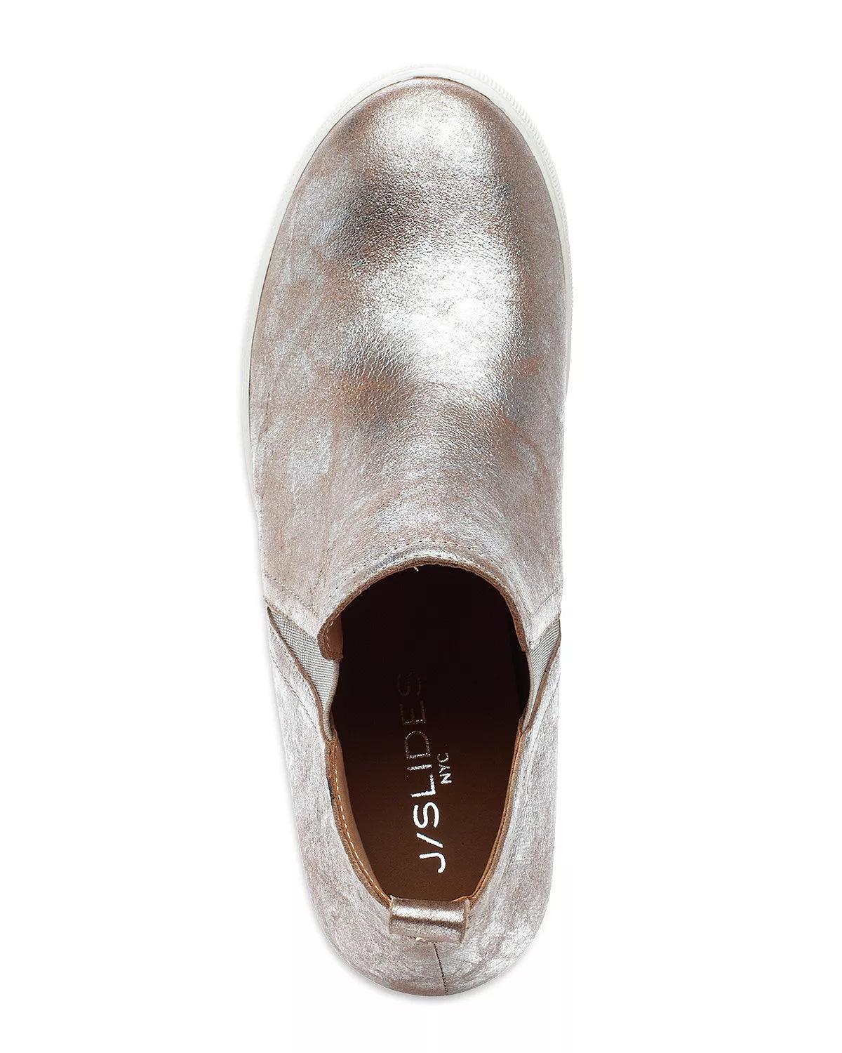 Silvie Pull On Sneakers in Taupe Metallic Leather - Lomie's